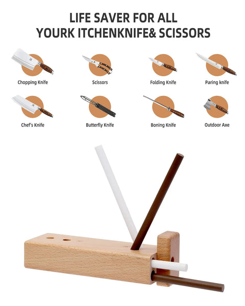 4 Rod Ceramic Sharpener Kit With Turn Box For Kitchen Knives Portable Manual Sharpening Rod Wood Finish Great For Home Cooks And Pros Alike