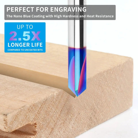 90 Degree V Bit With 1 Quarter Inch Shank Carbide CNC Chamfer End Mill 4 Flute V Groove Router Bit Blue Nano Coating engraving wood