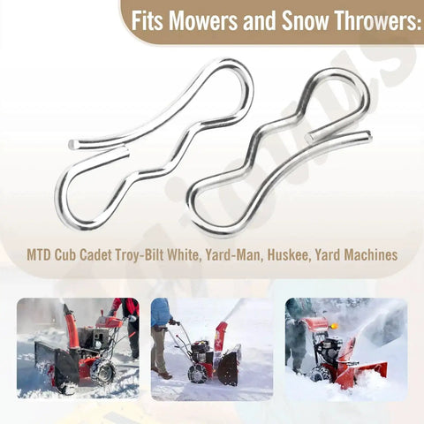 30 Pack Bow Tie Cotter Pins For MTD Cub Cadet Troy-Bilt Craftsman And More Compatible With 714-04040 71404040 And 714-0104 Replacement Pins For Lawn Mowers And Snow Throwers, shown with snow throwers