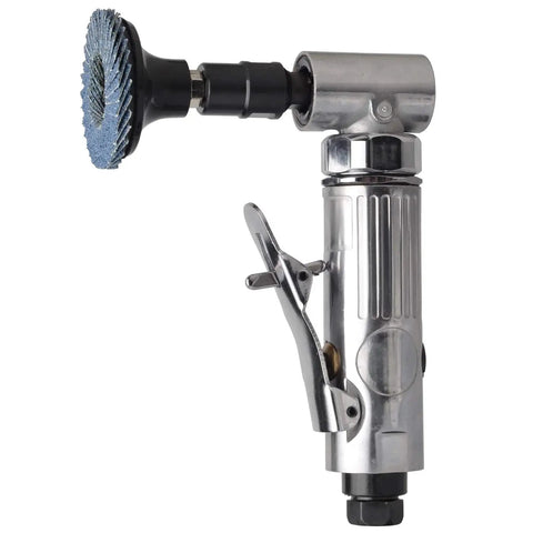 1/4 Inch Angle Air Die Grinder Kit With 22 Piece 2 Inch Roll Lock Sanding Discs Pro Grade Polished Color Finish 90 Degree Head Up To 20,000 RPM 0.32 HP Pneumatic Grinder For Tight Spaces, side view