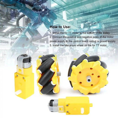 Mecanum Wheels For TT Geared Motor DIY Smart Robot Car Parts Accessories 80mm Rubber Coated Wheels assembly guide