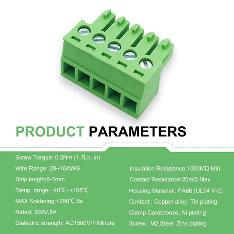 20 Pack 3.81mm 3 Pin Quick Connector PCB Screw Terminal Block Plug, green, PA66 material, for 28 to 16 AWG cable, easy wiring