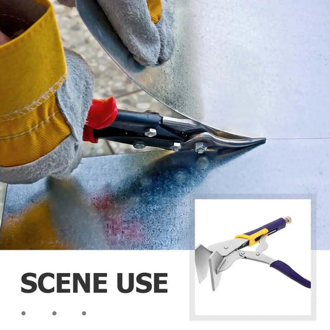 Heavy Duty Pro Grade Sheet Metal Bender Hand Seamer Pliers With Non Slip Textured Handle being used to bend metal sheet