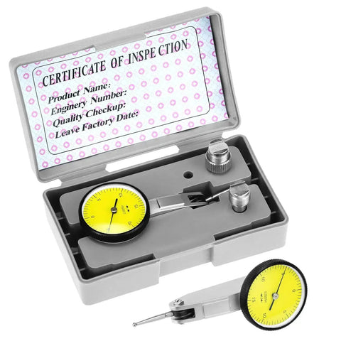 Dial Test Indicator With Narrow Range For 3/8 Inch And 5/32 Inch Dovetail Clamps, 0 To 0.03 Inch Reading, 0.0005 Inch Accuracy, Brass Body With Satin Chrome Finish, Anti Glare Dial Surface, Built For Precision Machining And Long Lasting Toughness in case with accessories and inspection certificate.
