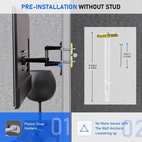Heavy Duty Hollow Wall Anchor Kit With Included 1/4-20 Bolts, Suitable For TV Mounts And Shelves, side view of installation