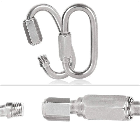 20 Pieces Stainless Steel One Quarter Inch Chain Links With M6 Oval Quick Link Carabiners for Camping and Outdoor Use