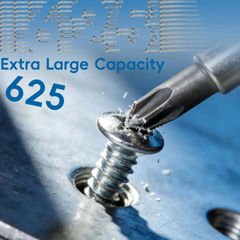 Close-up of 625 Piece Self Tapping Screws Set With 14 Sizes M2 M3 M4 Pan Head Phillips Drive for DIY projects.