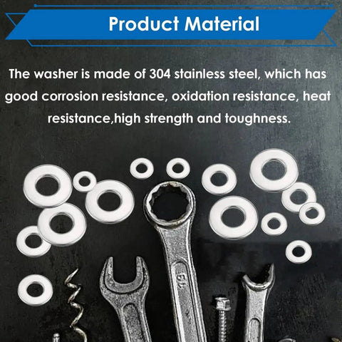 Silver Pop Rivet Washer Assortment Kit 375 Pcs In Five Sizes 3/32 1/8 5/32 3/16 1/4 Inch For Rivets Stainless Steel And Aluminum Blind Rivet Washers Pro Grade Diy Auto Repair And Metal Fabrication displayed with tools on dark surface.