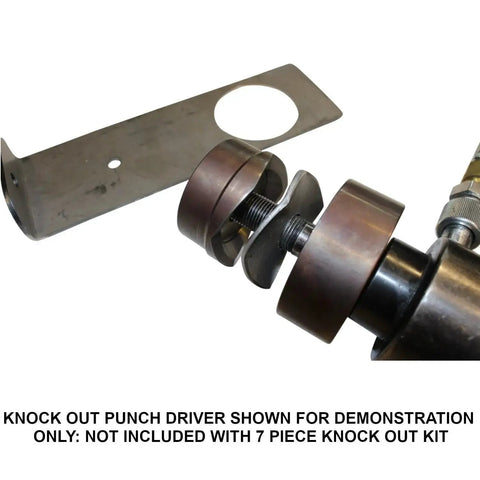 Demonstration of knock out punch set from 7 piece tube size kit for plate steel, CNC machined 4130 chromoly, USA-made