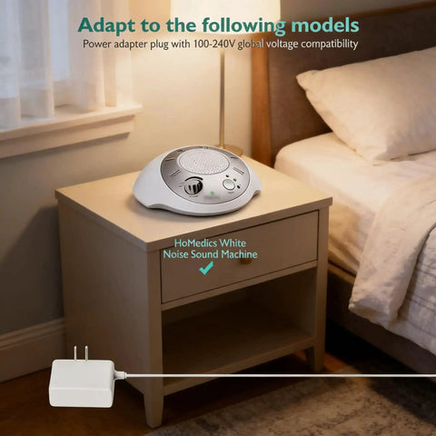 White Noise Sound Machine Charger And Replacement Power Adapter For SS 2000 Sound Spa Portable Unit on bedside table