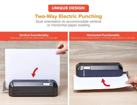 Electric 3 Hole Punch For Office Use Workhorse Dual Paper Loading From Top Or Front Heavy Duty Jam Free Performance