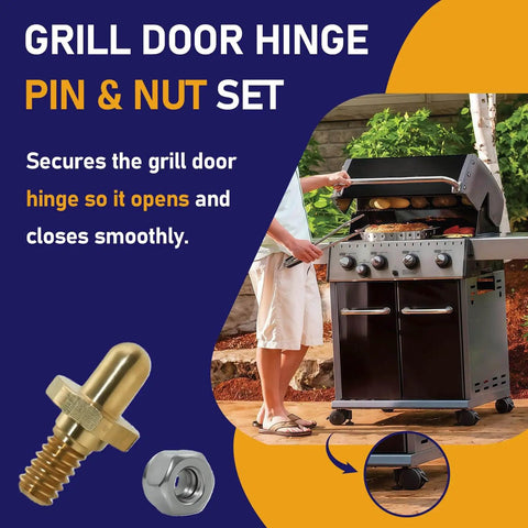 4-Pack Adjustable Grill Door Hinge Pins and Nuts Kit for Weber Genesis Spirit Summit Series Replacement next to a grill