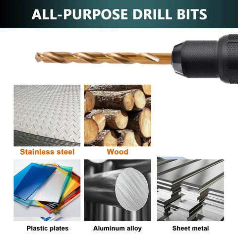 Cobalt Drill Bit Set For Metal And Wood, 15 Piece M35 HSS Twist Drill Bits With Straight Shank for various materials