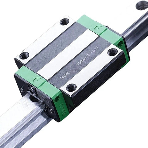 Close-up of Square Linear Guide Rail Kit HGW25 700mm with 2 Flange Carriage Blocks HGW25CA for CNC Machines, showing one flange block.