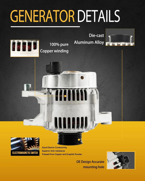 80 Amp Toyota Alternator Replacement For 2000 To 2004 Tacoma 3.4L, 1999 To 2002 4Runner 3.4L, And 2000 To 2002 Tundra 3.4L