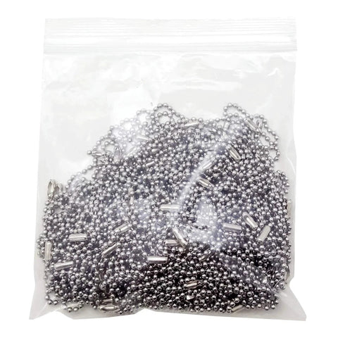 100 Pack 6 Inch 2.3mm Stainless Steel Ball Chains With Connectors for Dog Tags and ID Badges in plastic packaging.