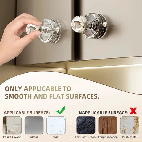 Installing Sticky Suction Cup Door And Cabinet Pulls on smooth surfaces like metal and glass, suitable for patio doors and cabinets.