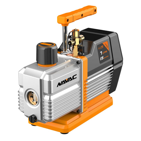 NAVAC NP7DP2 HVAC vacuum pump with orange T-handle and silver-gray body
