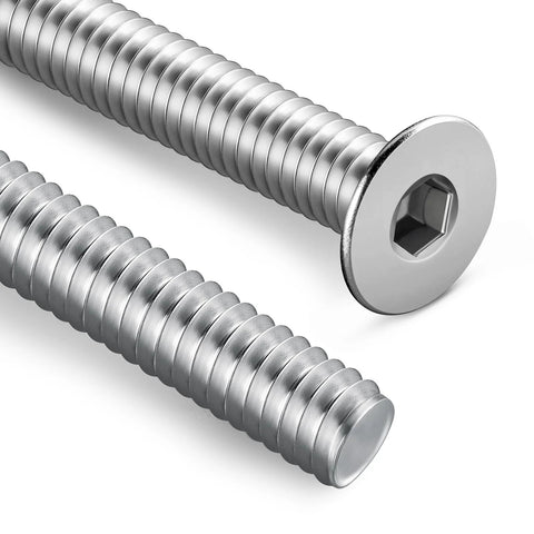 Two stainless steel 1/4-20 flat socket head screws, 1-1/4 in, full thread, hex drive