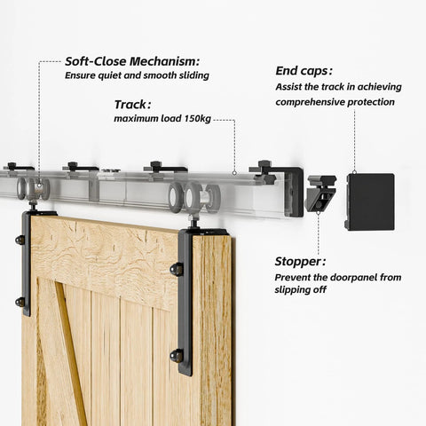 12Ft Box Rail Exterior Sliding Barn Door Hardware Kit Aluminum Alloy Wall Mount Built Tough Heavy Duty Track With Smooth Quiet Rollers