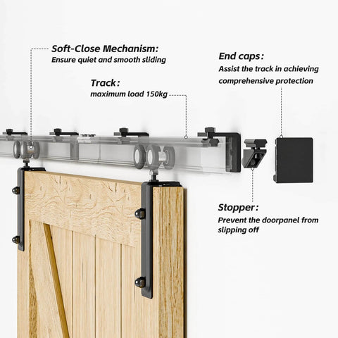 10 Ft Box Rail Sliding Barn Door Hardware Kit Aluminum Alloy Wall Mount For Double Doors Heavy Duty Smooth Quiet Rollers Installed