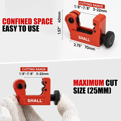Mini cutter from Pro Grade Heavy Duty 4-Piece Tubing Cutter Set For Copper Aluminum Stainless Steel And PVC, shown in compact space.