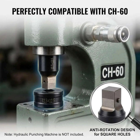 Heavy Duty Hydraulic Punch Die Set For Square Hole 8.5x8.5mm in CH-60 machine, anti-rotation design, ideal for metal fabrication