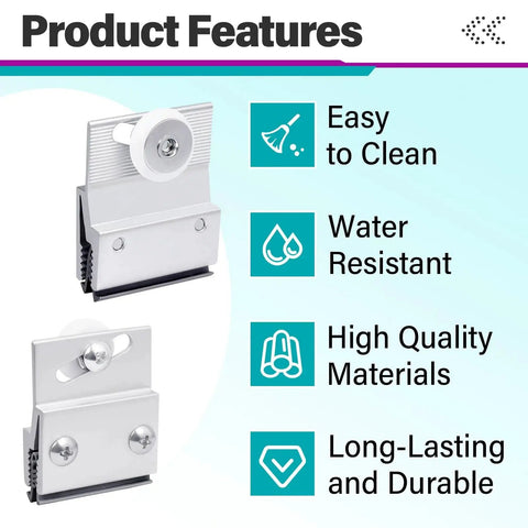 Four Pack M6145 Top Bracket Roller Assembly For Frameless Sliding Glass Shower Doors Fits Three Sixteenth Inch Thick Panels With Three Quarter Inch Plastic Wheel And Ball Bearings In Aluminum Chrome Finish Replacement, product features highlighted