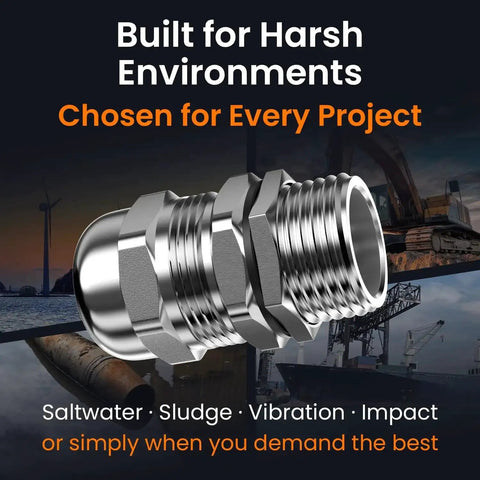 Two Pack Three Quarter Inch NPT Stainless Steel Cable Glands Waterproof IP68 rugged design for harsh environments