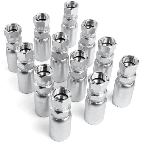 Hydraulic hose fittings, 12-pack, 3/8 in JIC 37° female, swivel crimp, chrome-plated, Dayco Weatherhead compatible