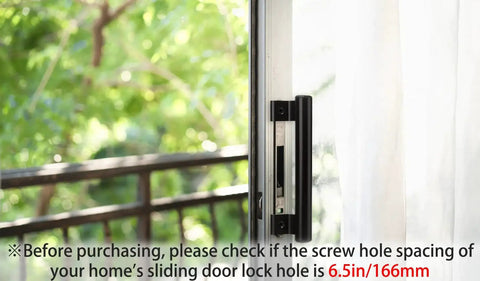 8 Inch Metal Sliding Door Handle Replacement Barn Door Pull For 6.5 Inch Screw Hole Spacing Black Aluminum Alloy Hardware installed on patio door