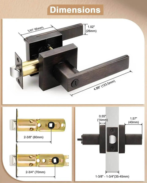 Dimensions of Oil Rubbed Bronze Privacy Door Levers Set For Interior Doors Heavy Duty Flat Square Handlesets Universal Handing 6 Pack
