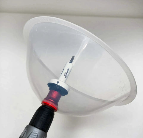 Mess Free RemGrit Blu Mol Collapsible Dust Bowl for Hole Saws and Recessed Light Installations on power drill