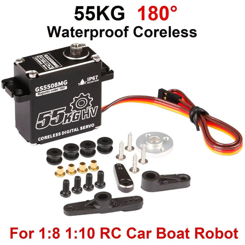 55Kg Coreless Digital Servo With Waterproof Design, high torque servo with accessories for RC car, boat, robot applications