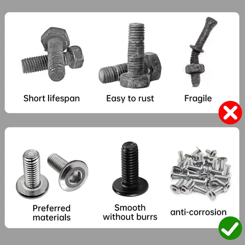 Comparison of corroded screws versus anti-corrosion Beefy Heavy Duty M6 X 15mm Flat Head Hex Socket Cap Screws Bolts 30 Pcs In 304 Stainless Steel Black Zinc Plated Full Thread