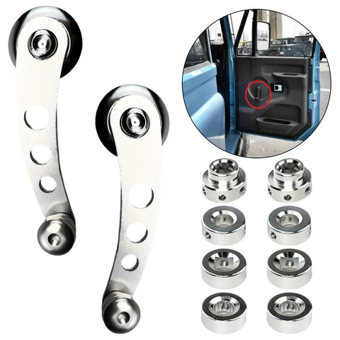 Aluminum Billet Car Window Crank Handle Set 2 Pieces Window Winder Replacement For Classic Cars with Hex Wrench and Screws
