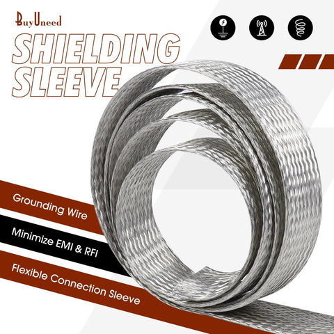 Coiled tinned copper braided shielding sleeve for grounding wire, EMI/RFI shielding