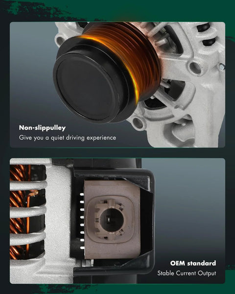 Close-up of 12V 125A alternator with non-slip pulley and 1-pin plug for Toyota RAV4 2.5L 2013-2018 FWD, OE 14487.