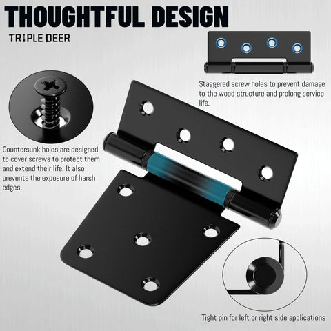 Heavy Duty 3.5 Inch Gate Hinges With Extra Thick Straps For Wood Fence Barn Doors Black Finish Swing Gate Hinges 6 Pack design features