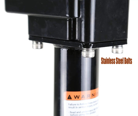Close-up of Electric A-Frame Tongue Jack 3500 Pounds For Trailers And Campers with stainless steel bolts