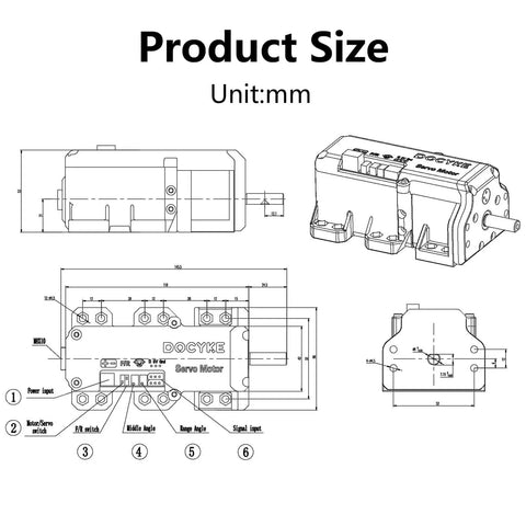 Technical drawing of Beefy Torque RC Servo 350 Kg Cm Digital Full Metal Gear 360 Degrees with dimensions shown in mm