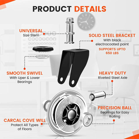 Set Of 5 3 Inch Office Chair Caster Wheels With Precision Ball Bearings And Polyurethane Coating For Quiet Glide On Carpet Hardwood Tile And Laminate Floors Easy Tool Free Installation Not For IKEA product details with universal stem and precision bearings