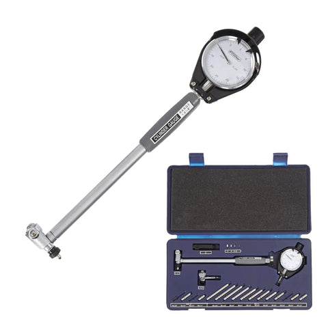 Extender Dial Bore Gage Kit With 1.4 To 6 Inch Measuring Range For Precise Hole Diameter Readings And Geometry Checks, Dial Indicator With 0.0005 Inch Graduations And 9.5 Inch Measuring Depth, Fowler, showing full kit with dial bore gage and accessories in open case