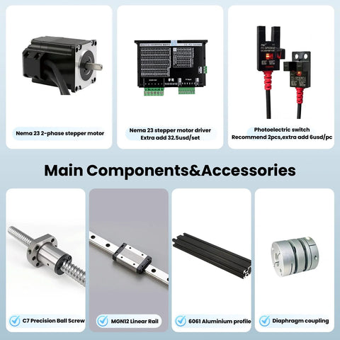 KHMOS HMS40 linear guide rail module with black NEMA23 56mm motor for 3D printer CNC.