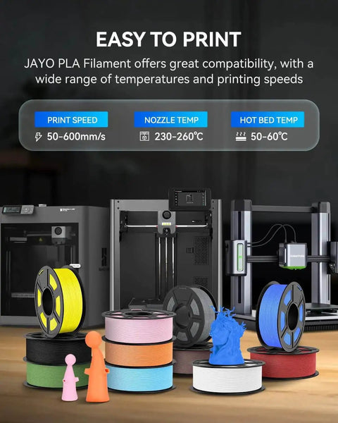 3D printers with various colored filament spools, including Bulk PLA 3D Printer Filament 4 Pack 1.1Kg Spools 1.75mm Black.