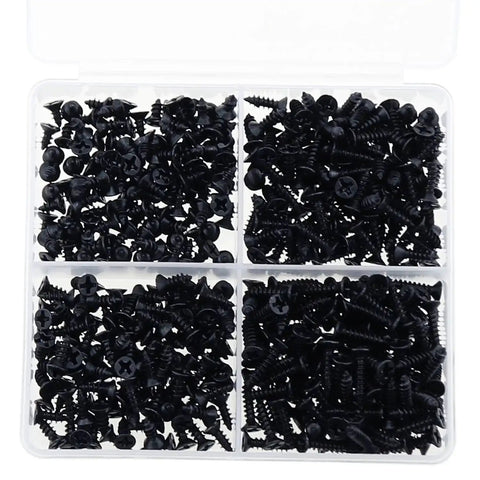 480Pcs M3 Phillips Flat Head Self Tapping Wood Screws Set For DIY Projects Black Carbon Steel With Deep Threads And No Burrs