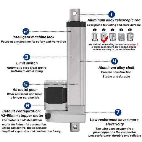 Quiet Linear Actuator With NEMA 17 Stepper Motor Drive 50mm To 1000mm Stroke Push Rod with aluminum alloy features and connectors
