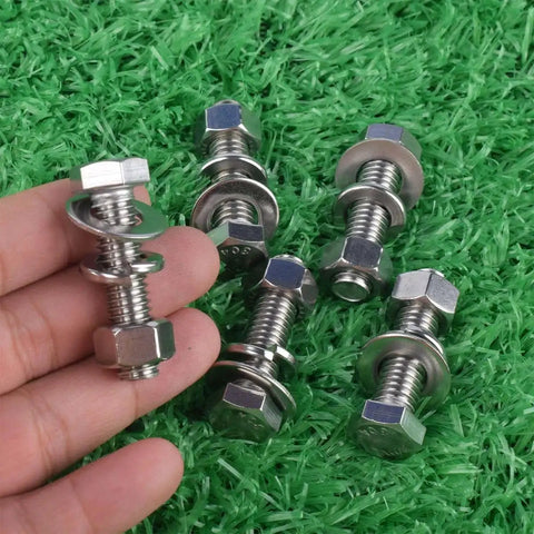 Eight Sets Of 3/8-16 Inch Stainless Steel Hex Head Bolts With Nuts Flat Washers And Lock Washers 1-1/4 Inch Thread Length
