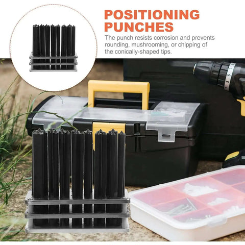 28 Piece Cylindrical Steel Punch Set With Positioning Punches for machine tool maintenance and DIY projects in toolbox display