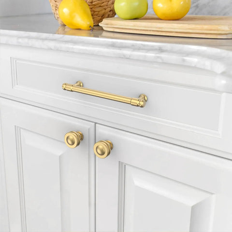 Champagne Bronze Cabinet Pulls 10 Pack Heavy Duty Solid Kitchen Drawer Handles 5 Inch Hole Center 128mm Durable Metal Hardware installed on cabinet